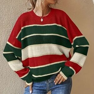 Colorful Striped Crewneck Woman Sweater. Sz M